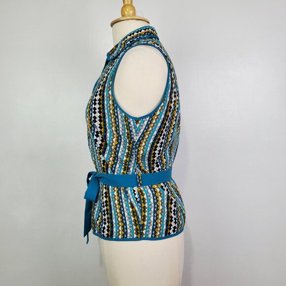 Unique Spectrum Sleeveless Belted Colorful Button Front Top Size L - Picture 5 of 12